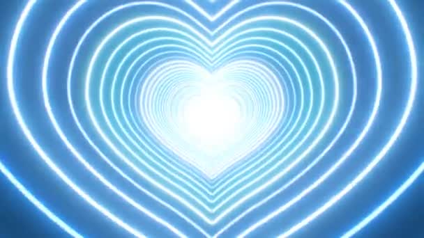 Krásná modrá srdce tvar tunel neon blesk romantika láska pohybující se rychle - 4K bezešvé VJ smyčka pohybu pozadí animace — Stock video