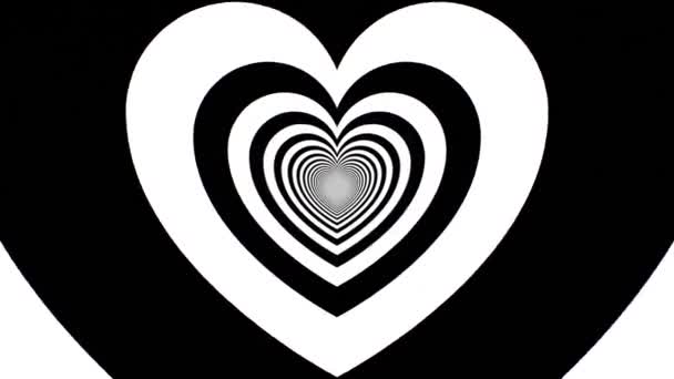 Black White Heart Tunnel Gothic Shape Fast Moving Optisk Illusion - 4K Sömlös VJ Loop Motion Bakgrund Animation — Stockvideo