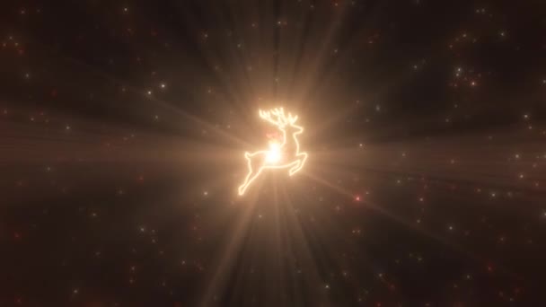 Різдвяні оленячі фігури літати в небі Зима Неонові вогні тунель 4K Безшовні VJ Loop Motion Тло анімації — стокове відео