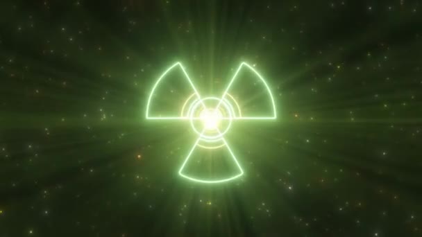 Signo de advertencia de radiación de símbolo radiactivo que brilla en el túnel de luces de neón - Animación de fondo de movimiento de bucle VJ sin costura 4K — Vídeos de Stock