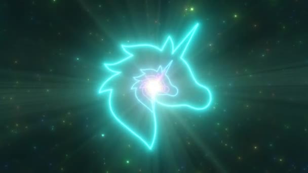 Gökkuşağı Tekboynuz Şekli Renkli Parlayan Neon Işıkları Tüneli Gökyüzü - 4K Kusursuz VJ Döngüsüz Arkaplan Animasyonu — Stok video