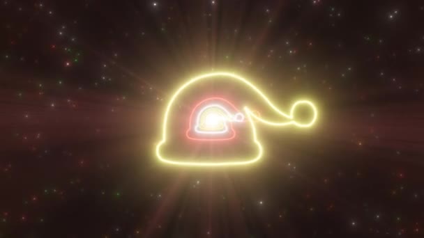 Noel Baba Şapkası Şekli Yılbaşı Tatili Neon Işıkları Tüneli - 4K Kusursuz VJ Döngüsüz Arkaplan Canlandırması — Stok video