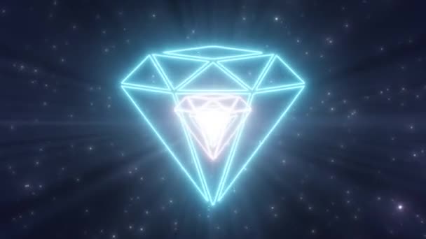 Lśnienie Crystal Gemstone Diamond Klejnot kształt zarys Neon Lights Tunnel - 4K Płynny VJ Loop Motion tło Animacja — Wideo stockowe