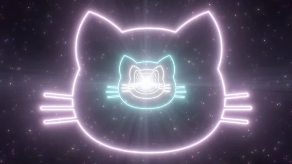 猫脸形轮廓发光霓虹灯隧道荧光门-背景结构摘要 — 图库照片