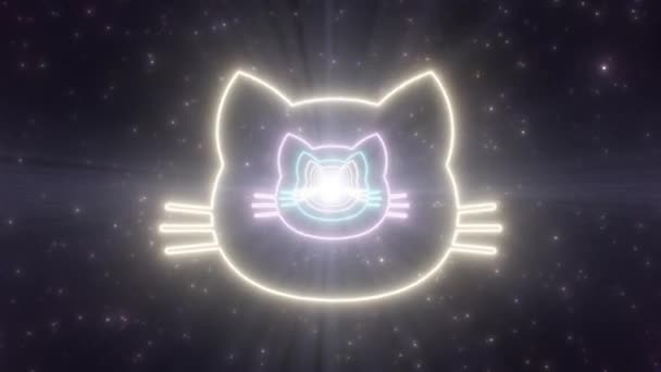 Kattenkop Shape Outline Glow Neon Light Tunnel Fluorescent Portal - 4K Naadloze VJ Loop Motion Achtergrond Animatie — Stockvideo