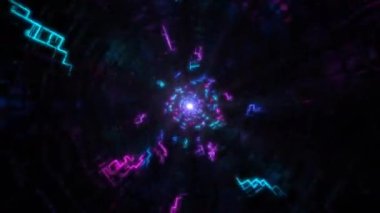 Hızlı Parlayan Elektrik Neon Hatları 'nın Bilimkurgu Geleceği Tüneli Solucan Deliği - 4K Kusursuz VJ Döngüsüz VJ Döngüsü Arkaplan Animasyonu
