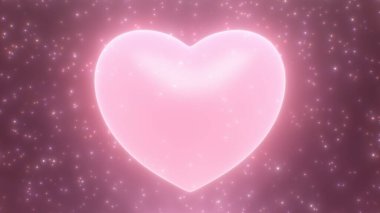 Pembe Kalp Dönen 3 boyutlu Parlak Toz Yağmuru Şeklinde Pembe Kalp Atışları Soyut Arkaplan Dokusu