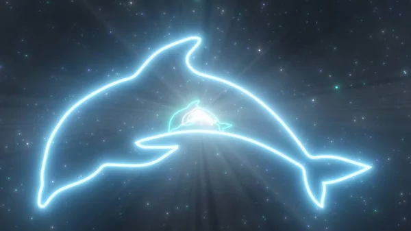 Ocean Dolphin Aquatic Creature Shape Outline Glow Neon Lights Tunnel - Abstrak Background Texture — Stok Foto