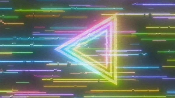 Retro Glitchy Rainbow Triangle Cyberpunk Line Dañado efecto de cinta VHS - Textura de fondo abstracto — Foto de Stock