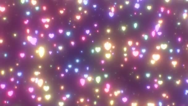 Arco iris cayendo amor corazón formas girando colorido abstracto concepto - 4K Seamless VJ Loop movimiento fondo animación — Vídeo de stock