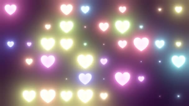 Flashing Neon Hearts Light Grid Array Glowing Bright Rainbow Colors - 4K Seamless VJ Loop Motion Background Animation — Stock Video