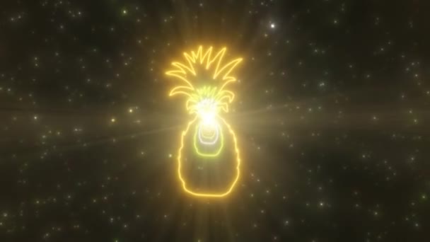 Túnel de luces de neón brillante con forma de fruta tropical de piña - Animación de fondo de movimiento de bucle VJ inconsútil 4K — Vídeos de Stock