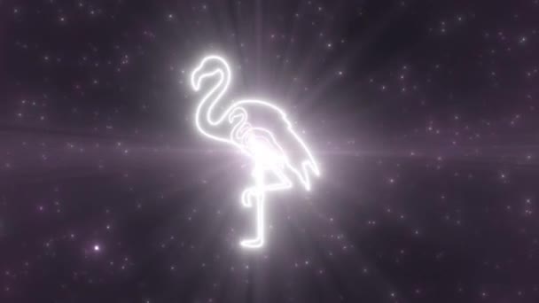 Rosa Flamingo Pájaro Animales Forma Esquema Brillante Neón Luces Túnel - 4K Seamless VJ Loop Movimiento Fondo Animación — Vídeo de stock