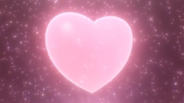 Pretty Pink Heart Beats Spinning 3D Shape in Shiny Sparkle Por Eső - 4K Zökkenőmentes VJ Loop Motion Háttér Animáció — Stock videók