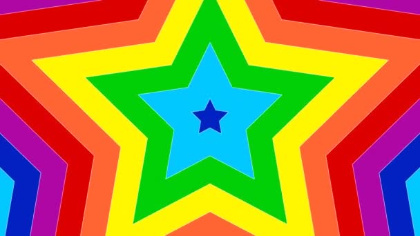 Estrellas del arco iris moviéndose expandiéndose hacia el exterior brillantes formas coloridas creciendo - 4K Seamless VJ Loop Motion Background Animation — Vídeo de stock