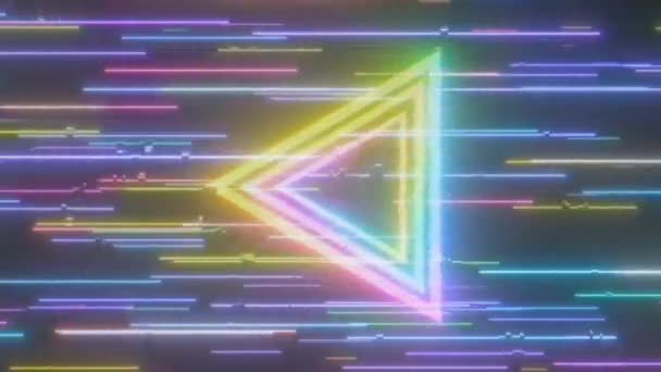 Retro Glitchy Rainbow Triangle Cyberpunk Line Damaged VHS Tape Effect - 4K Płynny ruch pętli VJ w tle Animacja — Wideo stockowe