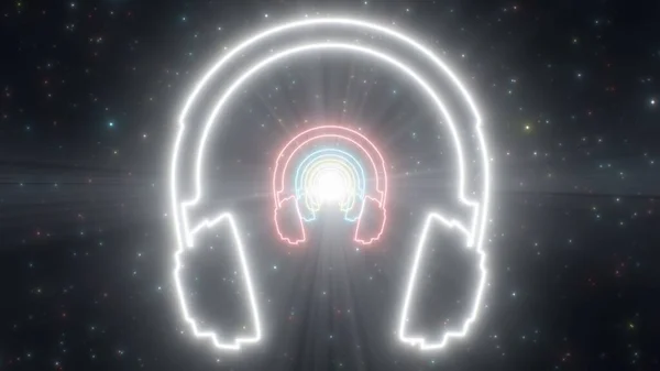 Fones de ouvido de música Forma esboço brilhante brilhante Neon Light Tunnel Portal Textura de fundo abstrato Fotografias De Stock Royalty-Free