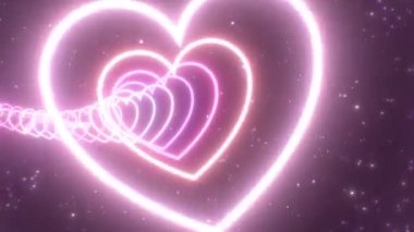 Güzel Pembe Kalp Tüneli Eğri Yolu Güzel Neon Parıltısı Işıkları - 4K Kusursuz VJ Döngü Döngüsü Arkaplan Animasyonu