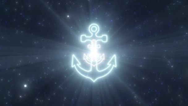Old Ship Anchor Nautical Sea Shape Outline Glowing Neon Lights Tunnel - 4K Seamless VJ Loop Motion Background Animation — Stock Video