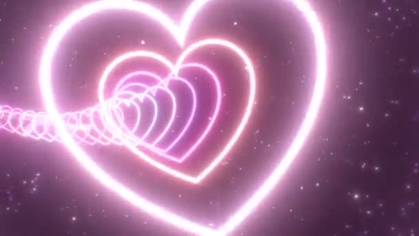 Pretty Pink Love Heart Tunnel Curvo Caminho Luzes de brilho de néon bonitas - 4K Seamless VJ Loop Motion Background Animação — Vídeo de Stock