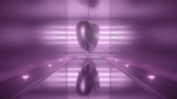 Спінінг Металеве серце в рожевому освітлювальному неоновому футуристичному дзеркалі - 4K Безшовна анімація VJ Loop Motion — стокове відео