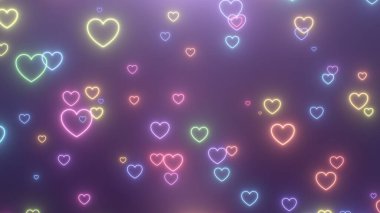 Simple Falling Neon Glow Hearts Rainbow Electric Fluorescent Lights - Abstract Background Texture