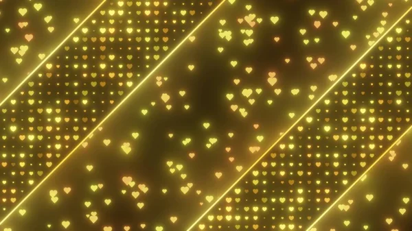 Beautiful Shining Golden Love Heart Lights Flashing Bright Yellow - Abstract Background Texture — Stock Photo, Image