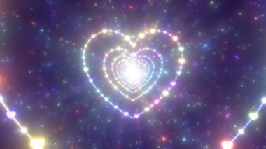 Heart Shape Made of Hearts Tunnel Glows Rainbow Neon Sparkling Lights - 4K Seamless VJ Loop Motion Background Animation