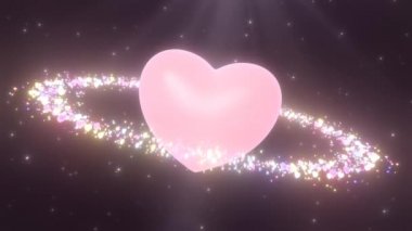 Pink Heart Planet with Mini Love Ring Satellites Orbit in Space Stars - 4K Seamless VJ Loop Motion Background Animation