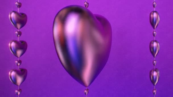 Beautiful Reflective Metallic Shiny Hearts Spinning in Purple Light - 4K Seamless VJ Loop Motion Background Animation — Stok video