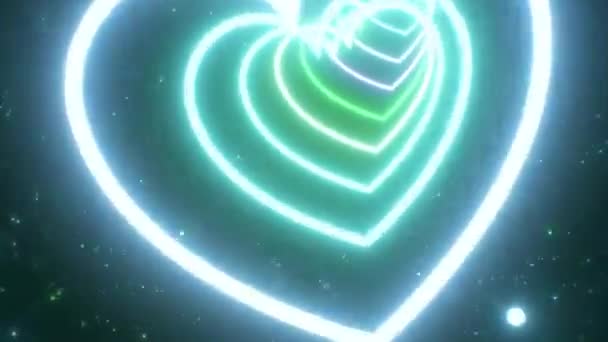 Spirála Sea Green Heart Tunel Shape zářící zářivky neonových světel - 4K bezešvé VJ smyčka pohybu pozadí animace — Stock video