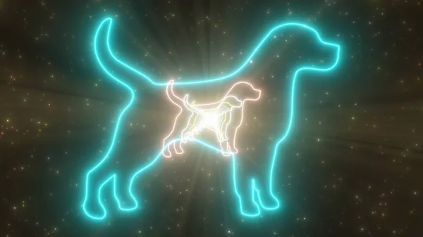Cão de pé cão cão cão cão forma canina brilho brilhante neon luzes túnel - Textura de fundo abstrato — Fotografia de Stock