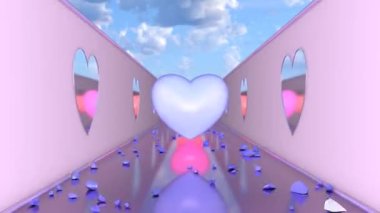 Kırık Kalpler Patlıyor Pembe Güzel Aşk Tüneli Koridoru - 4K Kusursuz VJ Döngüsüz VJ Döngüsü Arkaplan Animasyonu