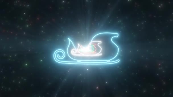 Mikulás szán Karácsonyi Ünnepi Tél Tematikus Neon Lights Alagút - 4K Zökkenőmentes VJ Loop Motion Háttér Animáció — Stock videók