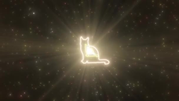 Sentado gato silueta forma contorno brilla luces de neón túnel Portal - 4K Seamless VJ Loop movimiento fondo animación — Vídeo de stock