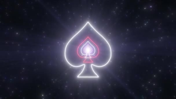 Spatenform Umriss Spielkarte Dark Glow Neon Light Tunnel Portal - 4K Seamless VJ Loop Motion Hintergrundanimation — Stockvideo