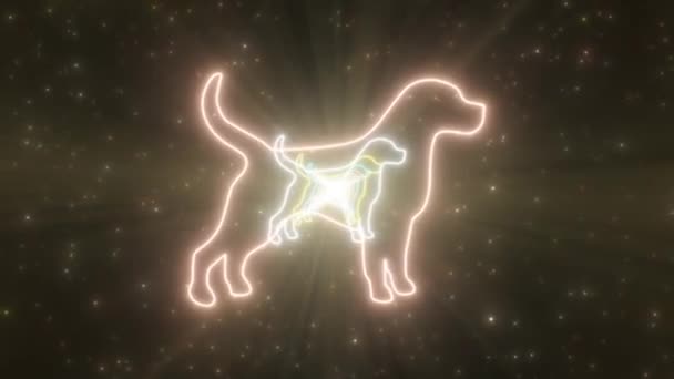 立ち犬のおがくず犬の形グローブライトネオンライトトンネル – 4KシームレスVJ Loop Motion背景アニメーション — ストック動画