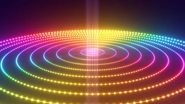 Abstract Rotating Rainbow Spectrum Rings Glowing Future Neon Lights Abstract — Stockfoto