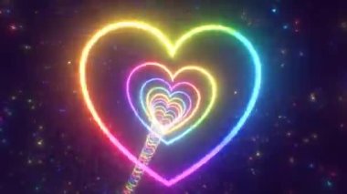 Beautiful Rainbow Heart Twisted Tunnel Light Speed and Sparkle Stars - 4K Seamless VJ Loop Motion Background Animation
