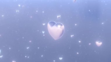 Spinning Shiny Love Heart Shapes Float in Sparkle Cloudy Heavenly Sky - 4K Seamless VJ Loop Motion Background Animation