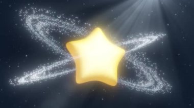 Dış uzayda Güzel Yüzüklere sahip Yıldız Gezegeni Parlak Işık - 4K Kusursuz VJ Döngüsüz Arkaplan Animasyonu