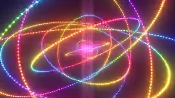 Abstract Rotating Rainbow Spectrum Rings Glowing Future Neon Lights Seamless — Stockvideo