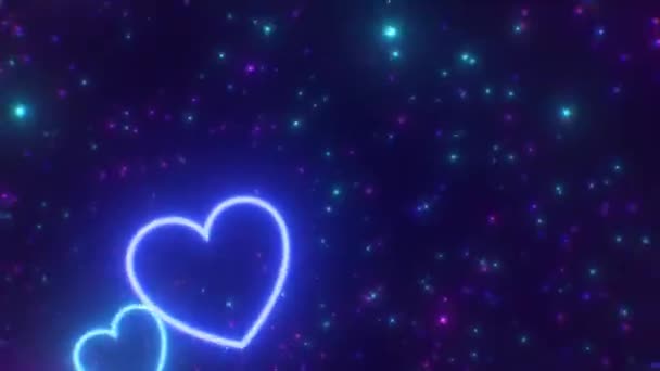 Fly Pink Blue Fast Neon Glow Light Heart Shaped Tunnel — стокове відео