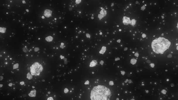 Flying Asteroid Belt Field Deep Outer Space Galaxy Stars Seamless — Stok video