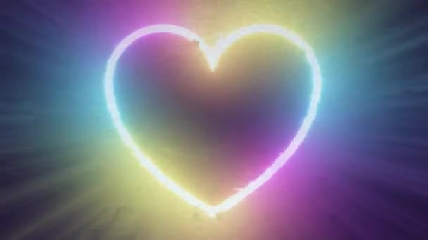 Rainbow Heart Shape Glitchy Retro 80S Esthetische Glow Neon Cyberpunk — Stockvideo