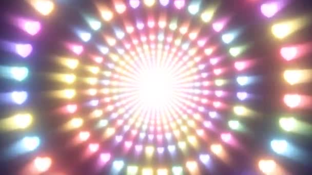 Rainbow Ring Circle Hearts Tunnel Spinning Glowing Shining Fast Seamless — Stock videók