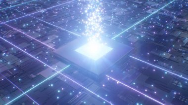 Fütürist İşlemci Bilgisayar Anakart Veri Aktarım Akımı Konsepti - Soyut Arkaplan Dokusu
