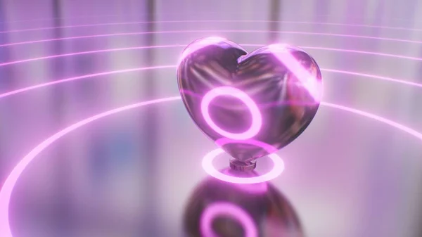 Schöne Metallische Rosa Herzform Pulsierende Beating Glow Neon Lights Abstrakte — Stockfoto