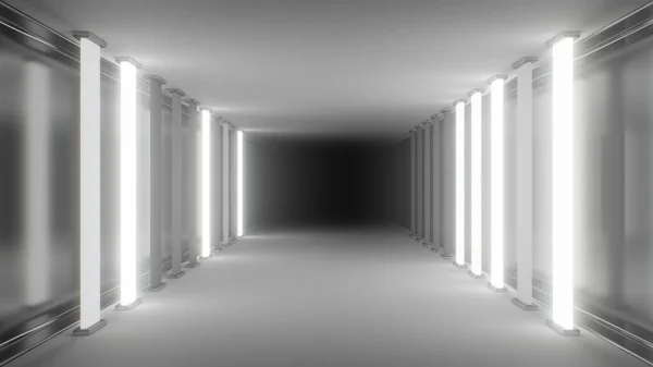 Fast Flashing Lights Black and White Strobe Neon Tunnel Corridor Hall - Abstract Background Texture