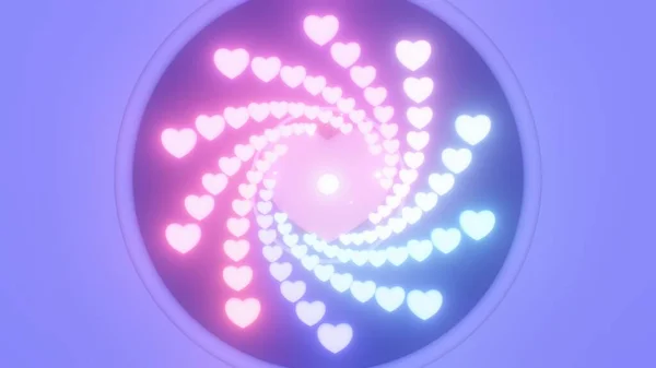 Flying Center Giant Heart Shapes Neon Lights Love Tunnel Textura —  Fotos de Stock